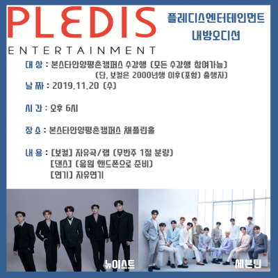 11/20 세븐틴 소속사 플래디스 내방오디션